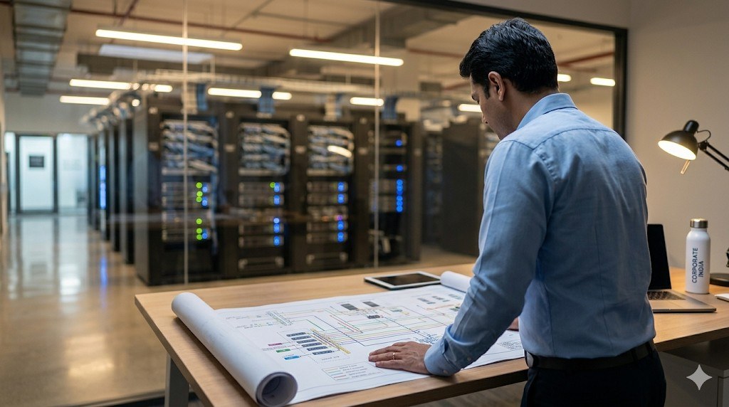 ITSPL engineer reviewing network blueprint