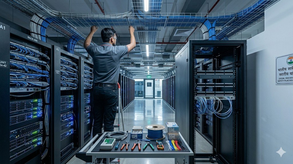 ITSPL technician installing structured cabling