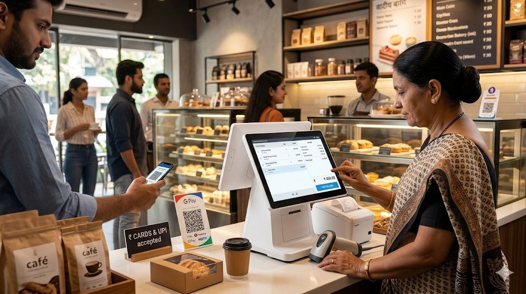 POS system billing India cafe restaurant UPI GPay